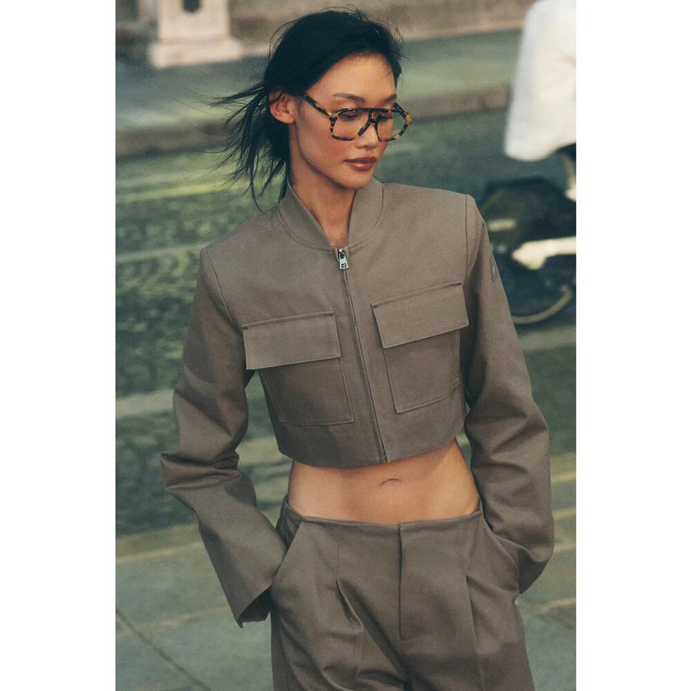 Alo Light Cocoa Main Character High-Waist Wide Leg Trouser Cropped Jacket XS - Picture 11 of 16